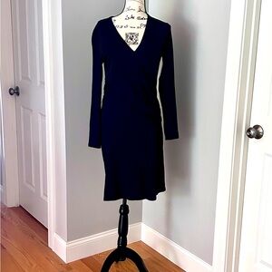 Sundance long sleeve black dress with flattering ruching at waist. Size S